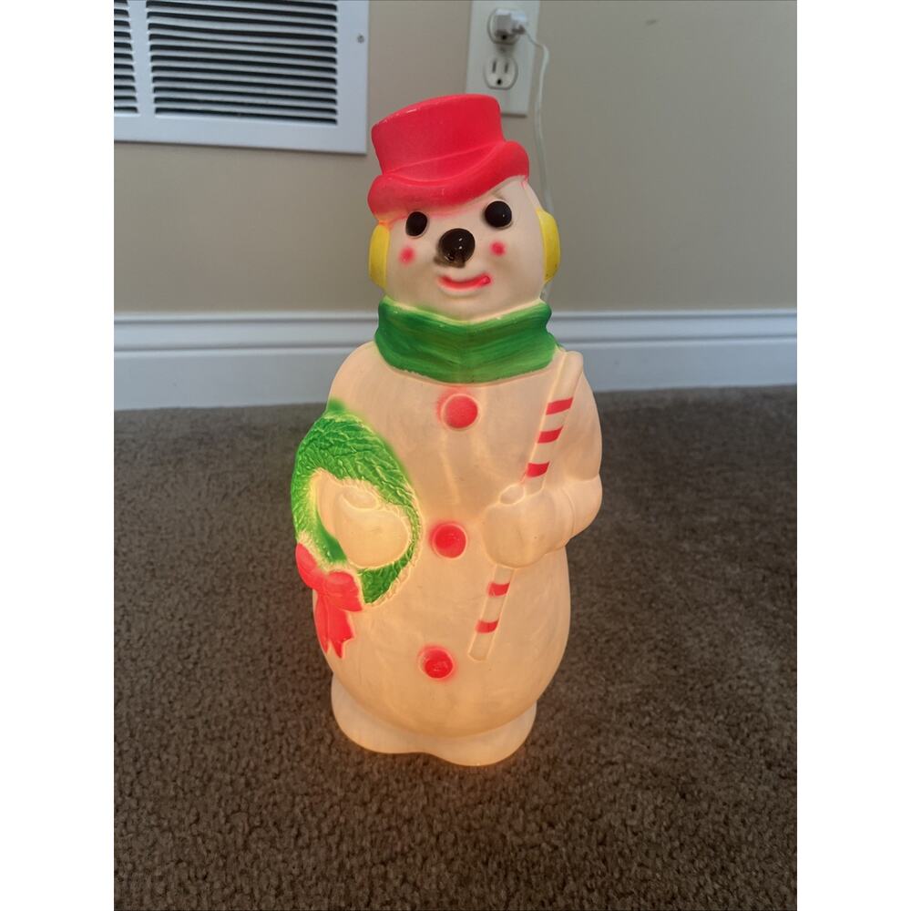 1968 Empire Plastic Blow Mold Christmas 13" Light Up Plugin Snowman Tabletop